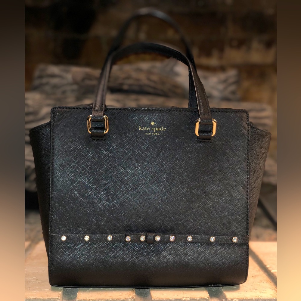💥Moving to @the_bag_guy💥 Kate Spade - Laurel Way Hadlee Black Jeweled Satchel - Picture 12 of 12